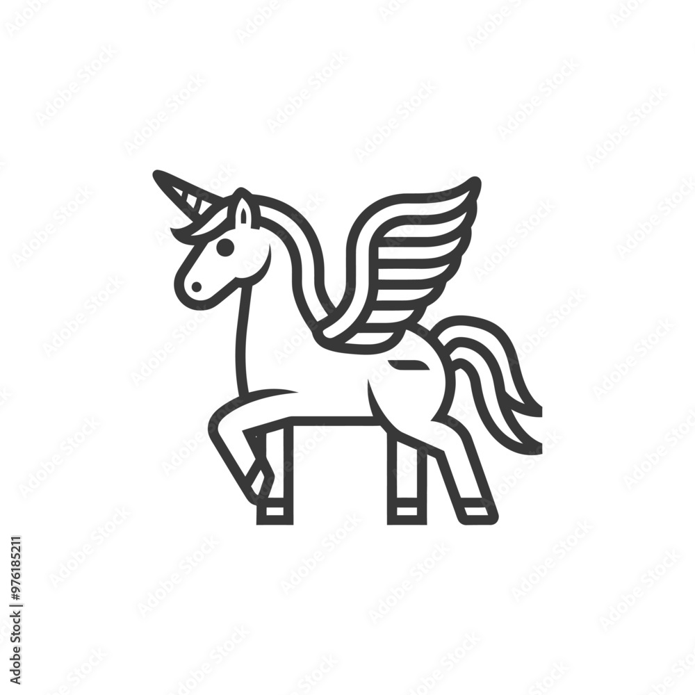 Fototapeta premium Line Art Illustration of a Winged Unicorn