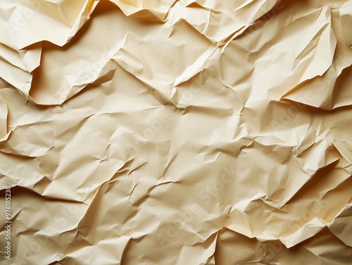 Textured crumpled paper background in neutral tones, ideal for artistic projects, presentations, or creative designs.