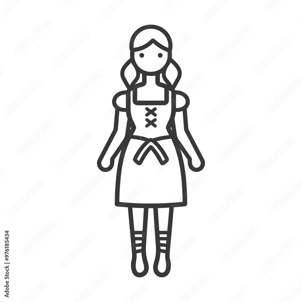 Line art illustration of a woman in a dirndl a traditional Bavarian dress Line art illustration of a woman in a dirndl a traditional Bavarian dress