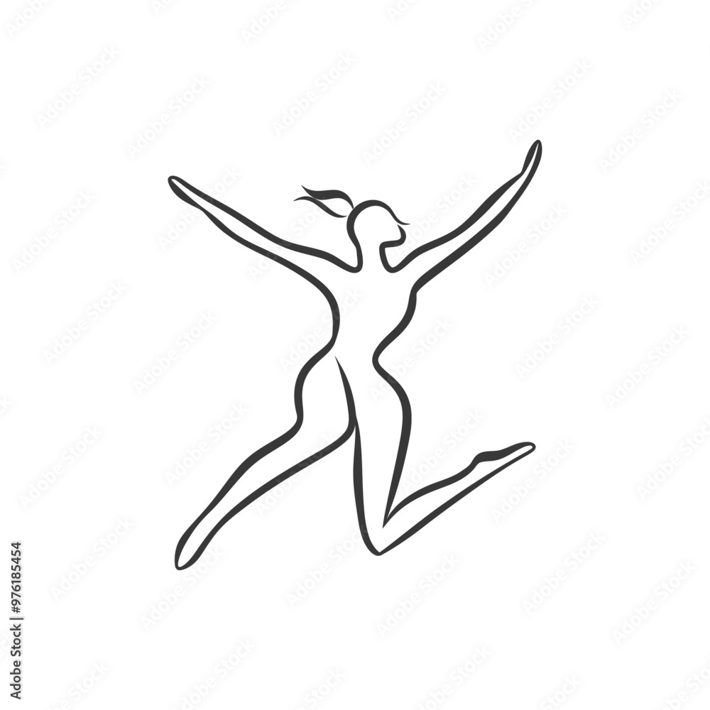 Line Art Illustration of a Woman Jumping with Joy Line Art Illustration of a Woman Jumping with Joy
