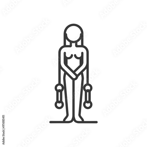 Line Art Illustration of a Woman Holding Dumbbells