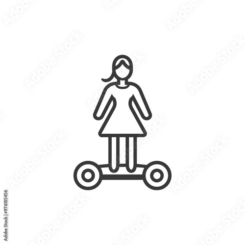 Line art illustration of a woman riding a hoverboard