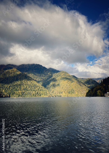lake and mountains. The lake Ritza, Abkhazia.