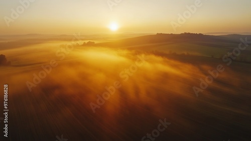 Wallpaper Mural Misty sunrise over serene farm fields with golden light illuminating the landscape Torontodigital.ca