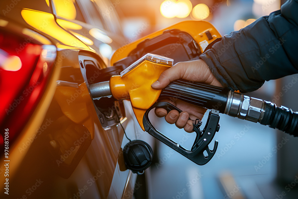 man pumping gasoline fuel in car at gas station man pumping gasoline fuel in car at gas station
