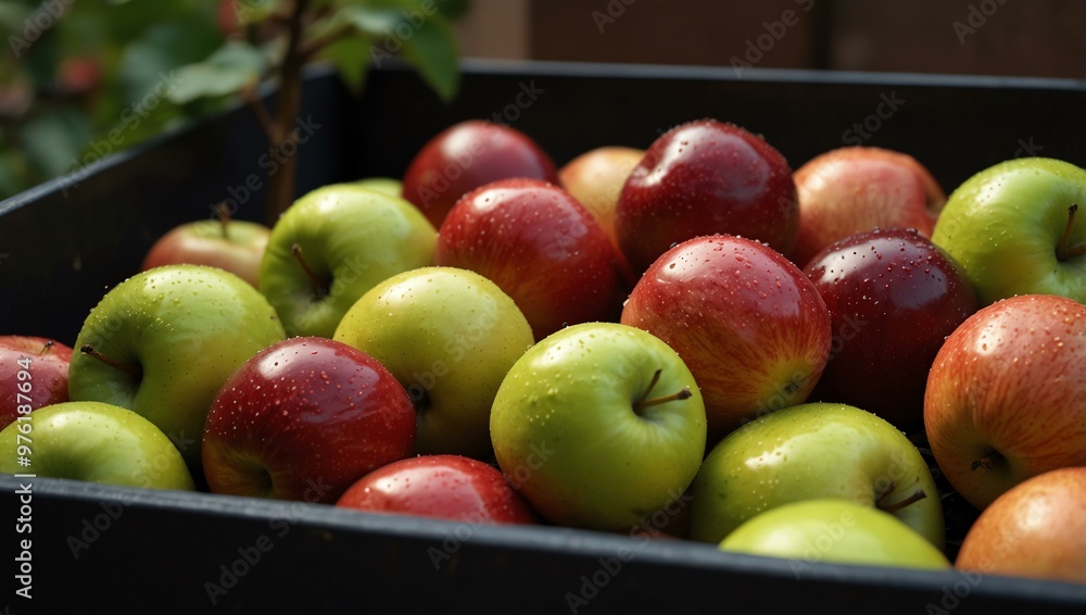 Ripe fall apples in a container. Ripe fall apples in a container.