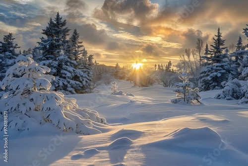 winter sunset in the forest