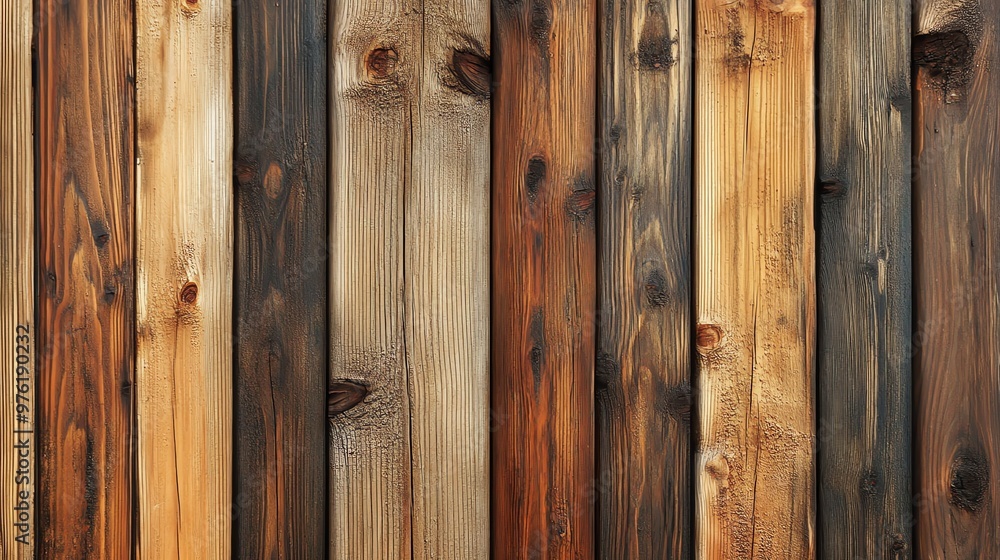 Close up of a weathered wooden fence, showing various shades of brown and grey. Close up of a weathered wooden fence, showing various shades of brown and grey.