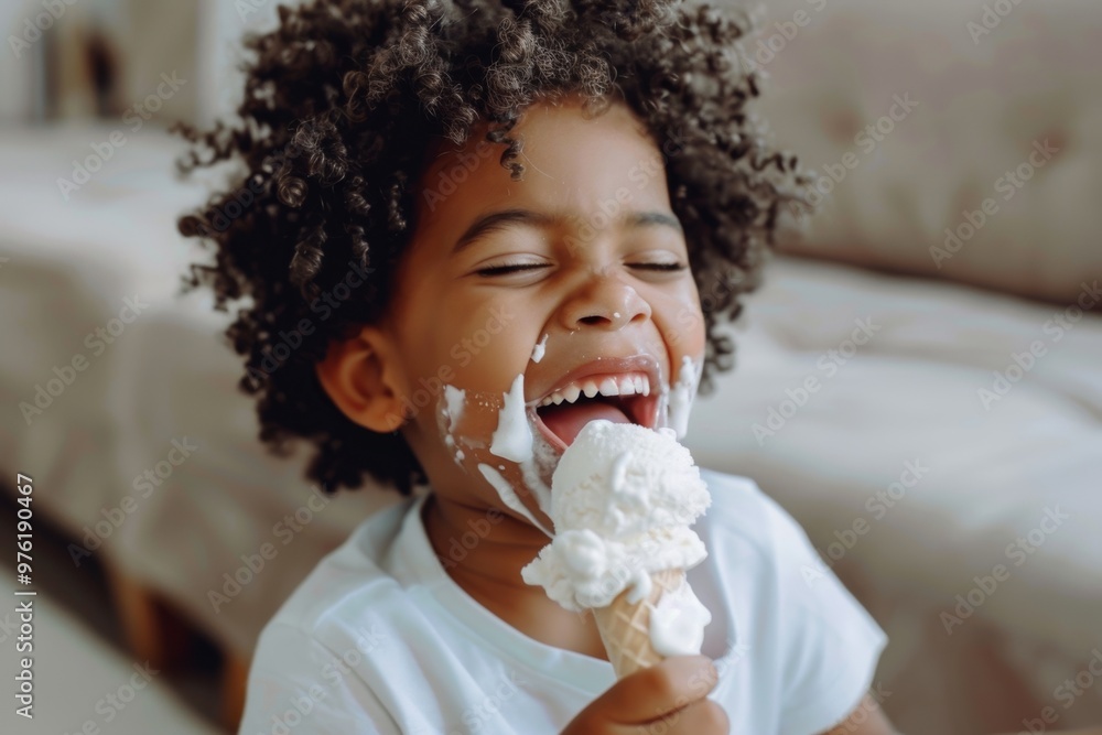 Young boy exudes happiness his energetic face glowing delight. Ice cream is this child's ultimate treat. Snapshot of vibrant energy and pure delight life's simple pleasures. Young boy exudes happiness his energetic face glowing delight. Ice cream is this child's ultimate treat. Snapshot of vibrant energy and pure delight life's simple pleasures.