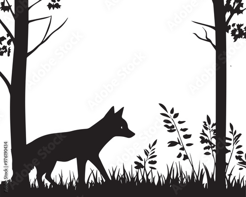 fox in the forest silhouette 