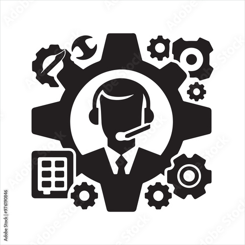 Technical Support icon silhouette on white background
