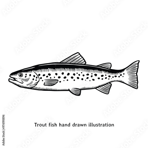Trout fish illustration. Vintage trout fish hand drawn illustration