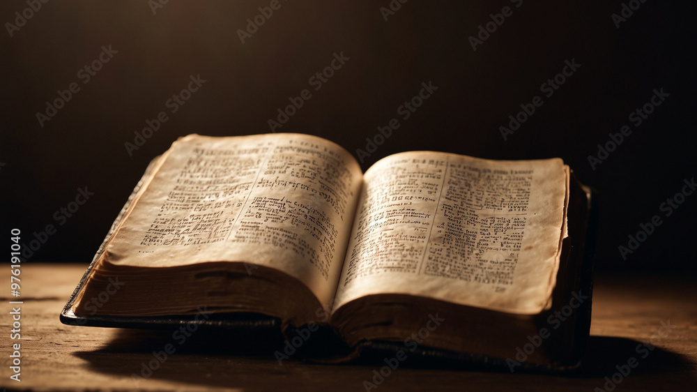 Obraz premium Old historical Bible on table wide open