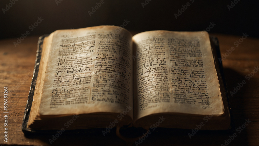 Obraz premium Old historical Bible on table wide open