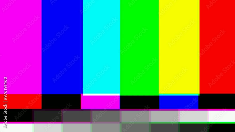 video transitions. TV loses signal, TV screen test, error screen