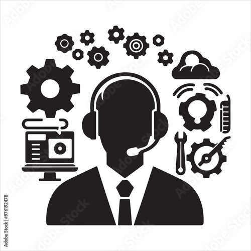 Technical Support icon silhouette on white background
