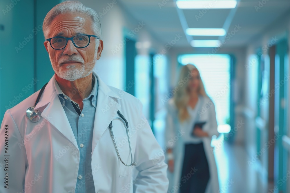 A man in a white coat with a stethoscope is smiling at the camera, generative ai image A man in a white coat with a stethoscope is smiling at the camera, generative ai image