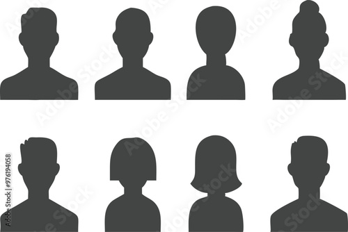 Male and female head silhouettes avatar, profile icons. Vector illustration