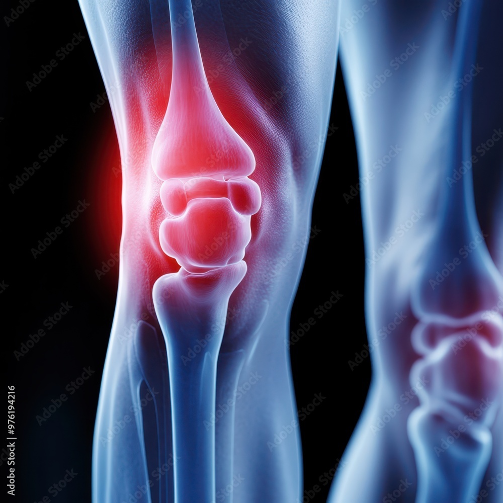 the knee joint is highlighted in red the knee joint is highlighted in red