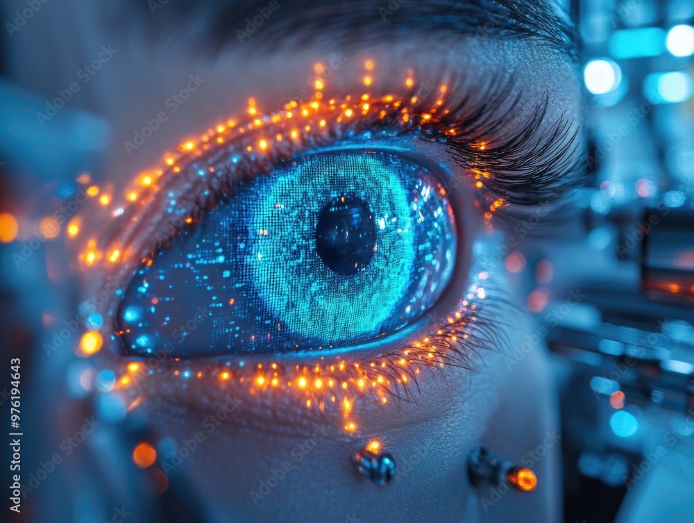 Futuristic cybernetic eye with digital circuitry and glowing details Futuristic cybernetic eye with digital circuitry and glowing details
