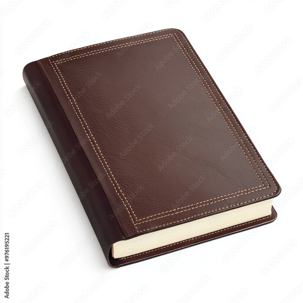 Classic leather-bound journal in dark brown, front view, on a white background, vintage and elegant design.