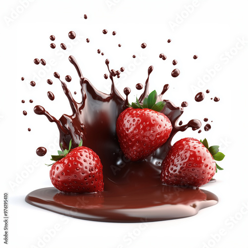 Splash of chocolate with strawberry isolated photo