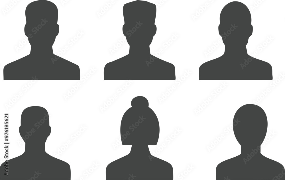 Male and female head silhouettes avatar, profile icons. Vector illustration Male and female head silhouettes avatar, profile icons. Vector illustration