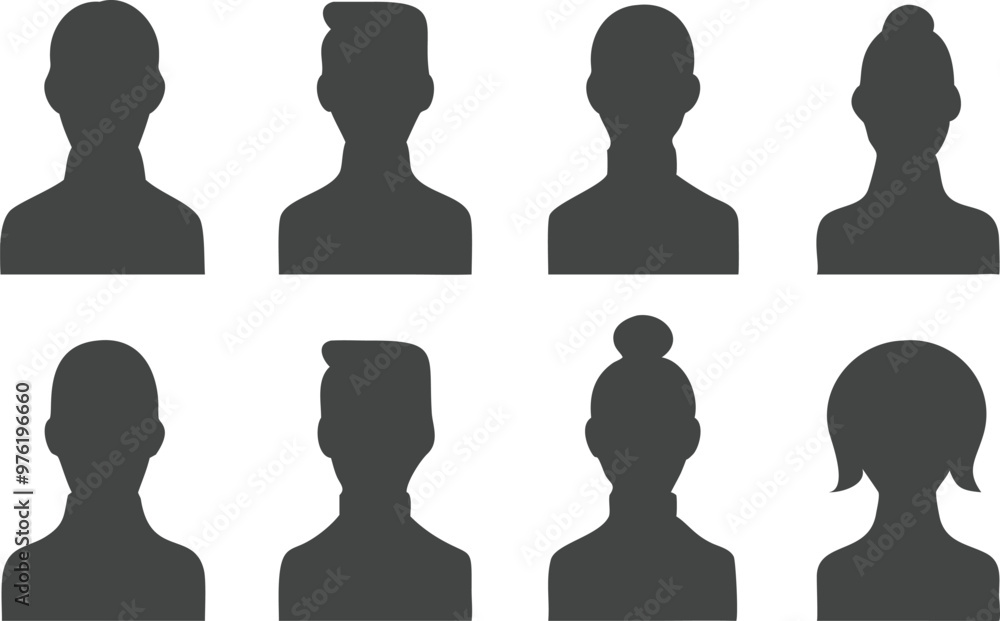 Male and female head silhouettes avatar, profile icons. Vector illustration Male and female head silhouettes avatar, profile icons. Vector illustration
