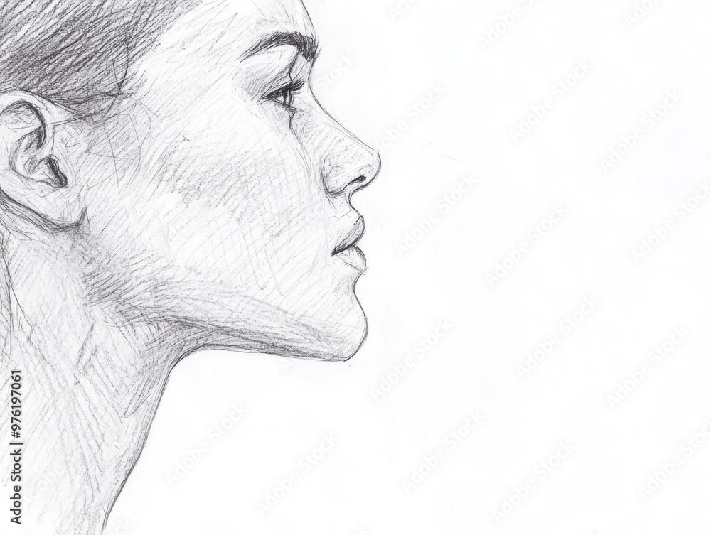 Profile sketch of a woman: artistic black and white pencil drawing Profile sketch of a woman: artistic black and white pencil drawing