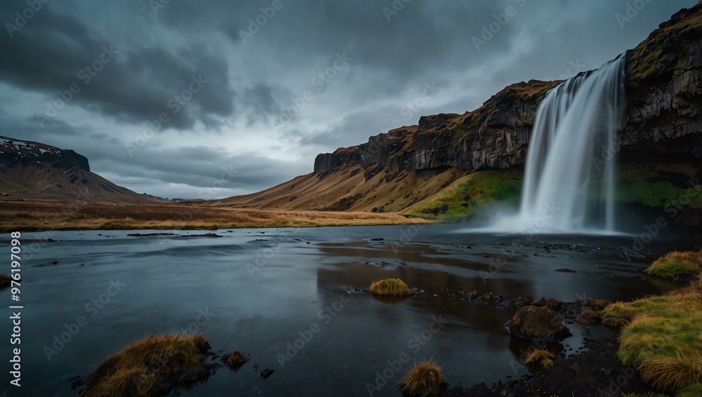Seljalandsfoss waterfall in Iceland, long exposure. Seljalandsfoss waterfall in Iceland, long exposure.