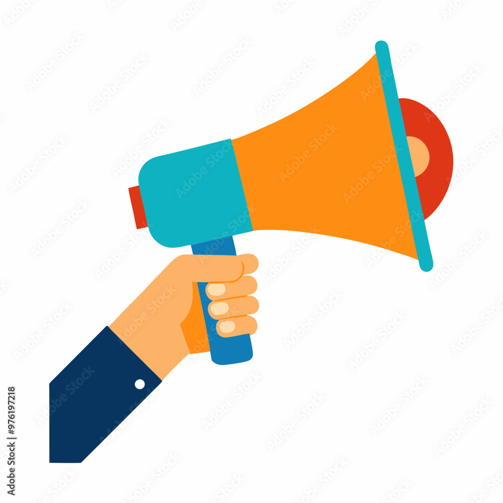 A hand holding a megaphone vector on white background