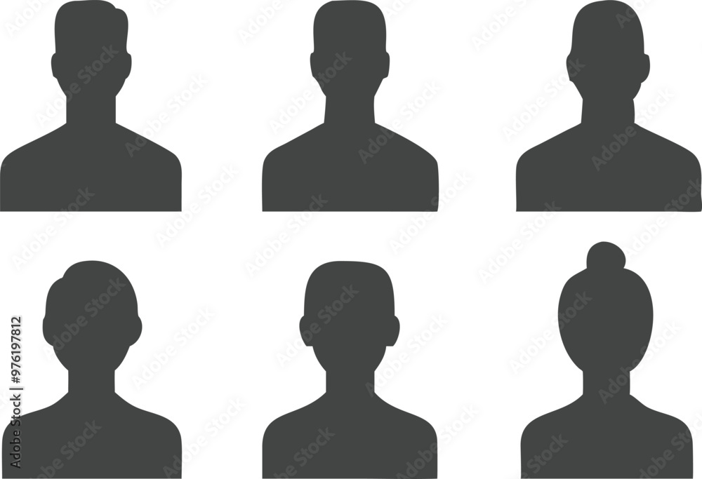 Male and female head silhouettes avatar, profile icons. Vector illustration Male and female head silhouettes avatar, profile icons. Vector illustration