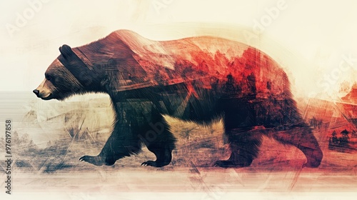 Chromatic Wanderer: A majestic bear, rendered in vibrant, flowing strokes of color, traverses a surreal dreamscape. 