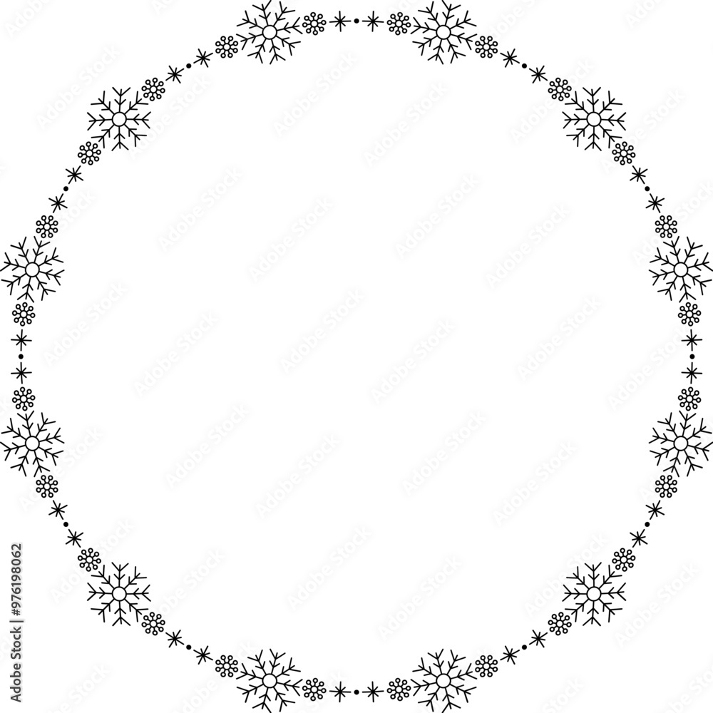 Snowflake circle frame. Winter snowflake round border. Snowflake circle frame. Winter snowflake round border.