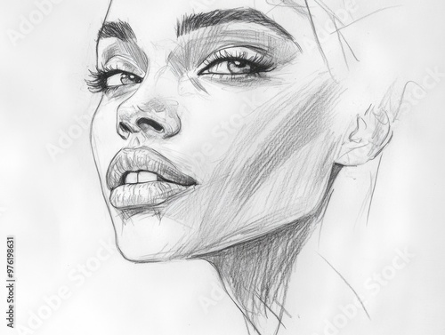 Expressive pencil sketch of a woman's face with intricate details