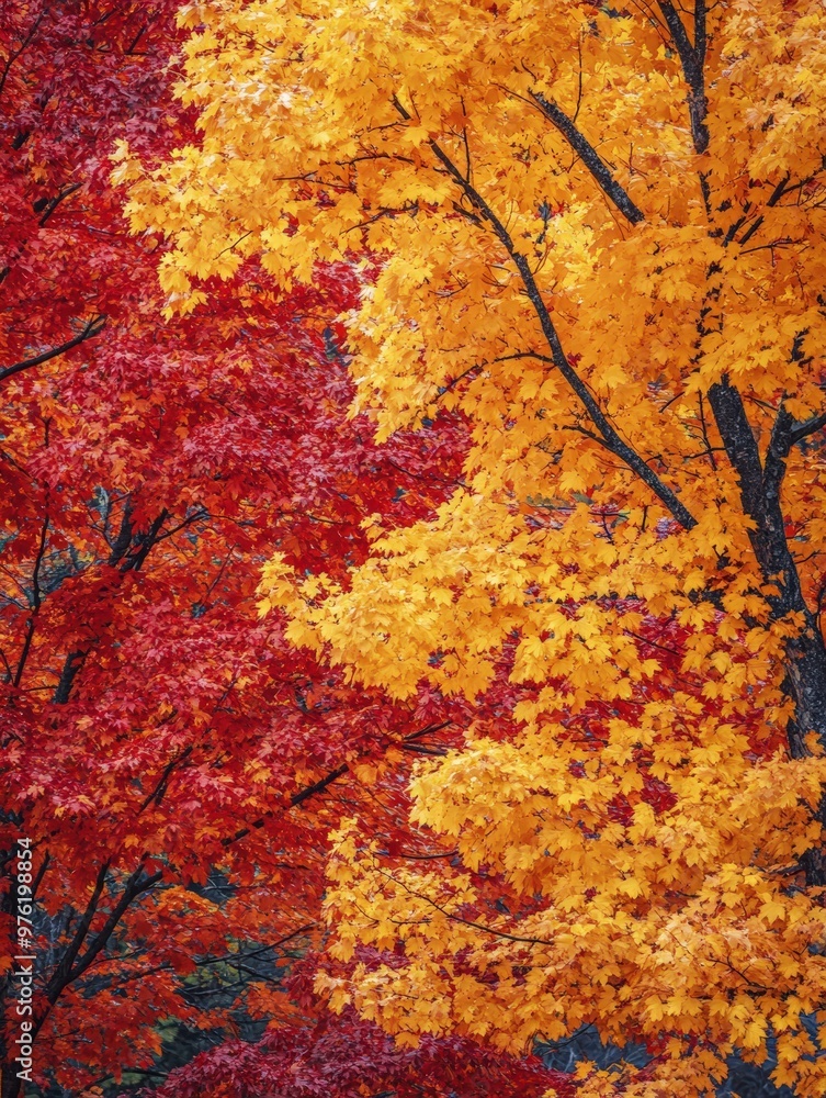Vibrant Autumn Foliage with Red and Yellow Leaves on Trees in a Forest Vibrant Autumn Foliage with Red and Yellow Leaves on Trees in a Forest