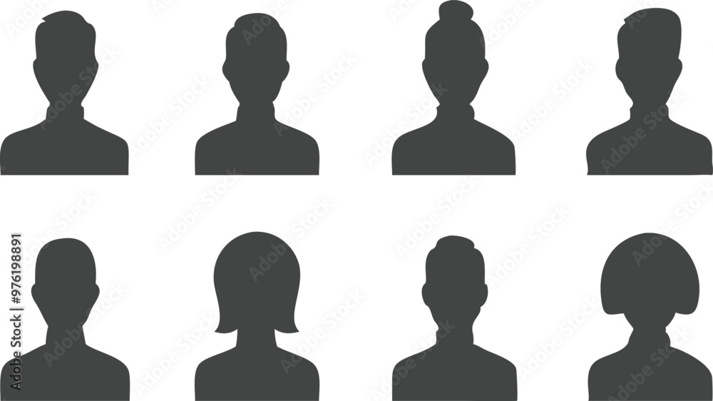 Male and female head silhouettes avatar, profile icons. Vector illustration Male and female head silhouettes avatar, profile icons. Vector illustration
