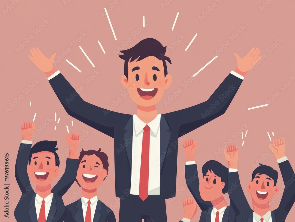 Successful business team celebrating with enthusiastic cheers