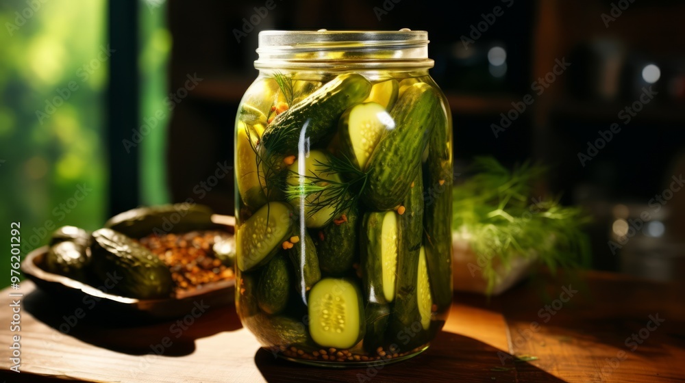 Pickled cucumbers jar. Macro. Gherkins in a jar. Neural network ai generated art Pickled cucumbers jar. Macro. Gherkins in a jar. Neural network ai generated art