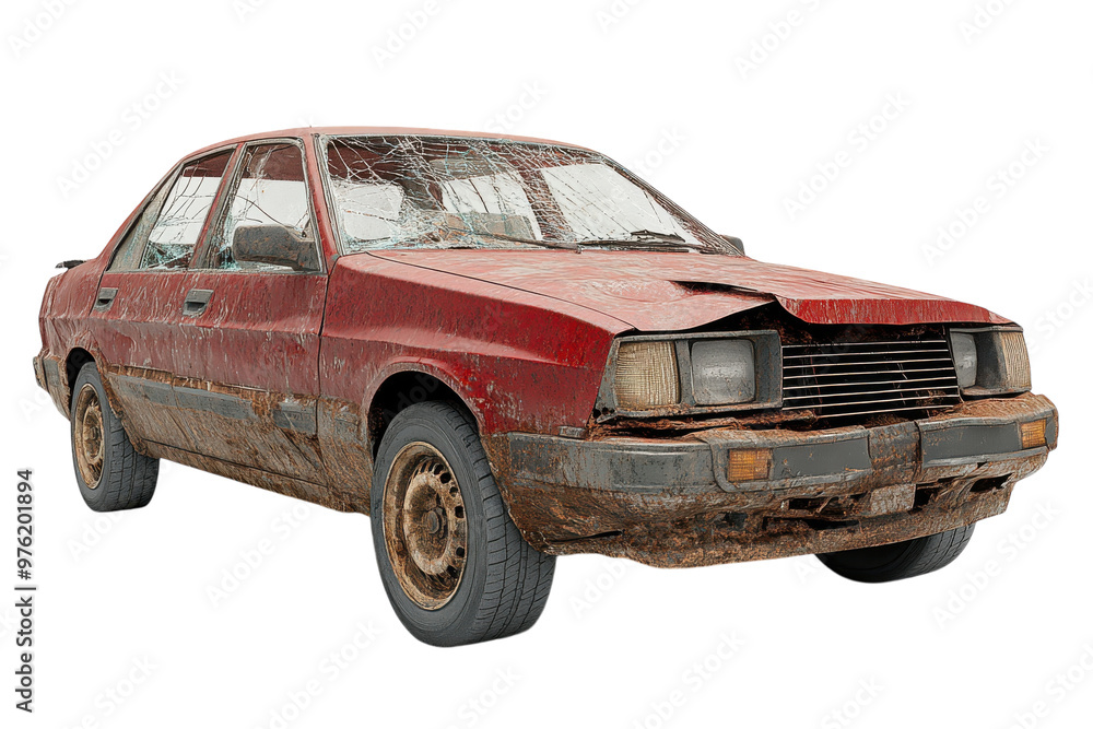 Wrecked car with damaged front end isolated on a white background. PNG transparent. Wrecked car with damaged front end isolated on a white background. PNG transparent.