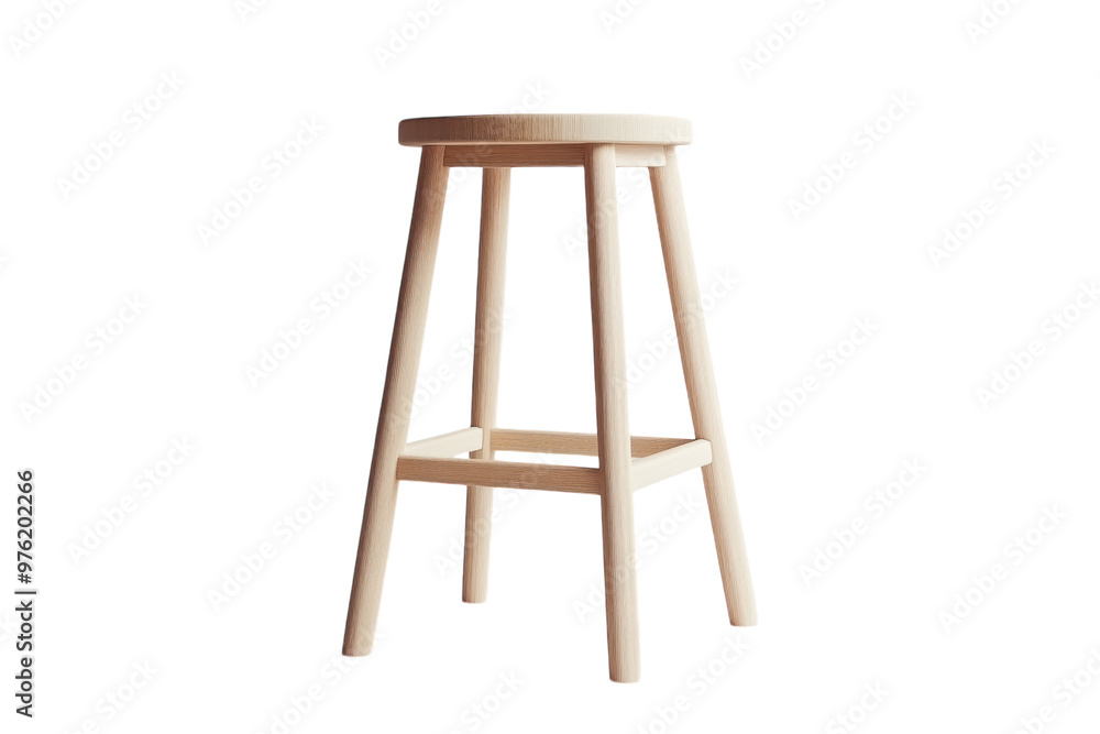 Elegant wooden stool isolated on a white background.  PNG transparent.