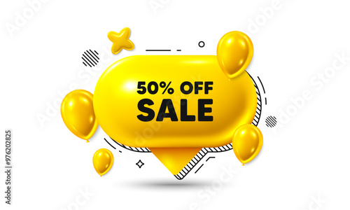 Birthday speech bubble 3d icon. Sale 50 percent off discount. Promotion price offer sign. Retail badge symbol. Sale chat offer. Speech bubble balloons banner. Text box balloon. Vector