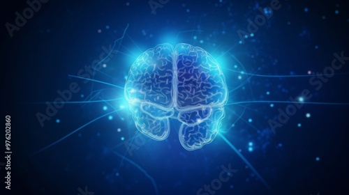 Wallpaper Mural Abstract brain hologram on blue background Torontodigital.ca
