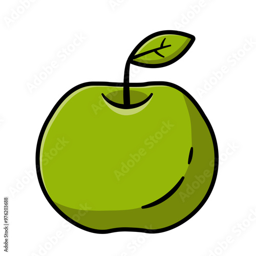 Single Apple on white Background with Outlines Vector Graphic