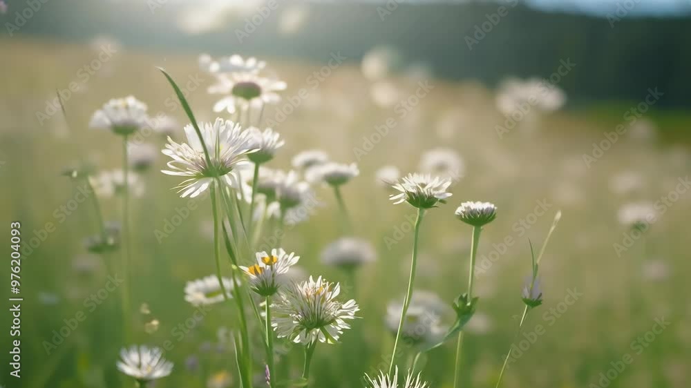 A clump of wildflowers in a meadow in muted colors. A clump of wildflowers in a meadow in muted colors.