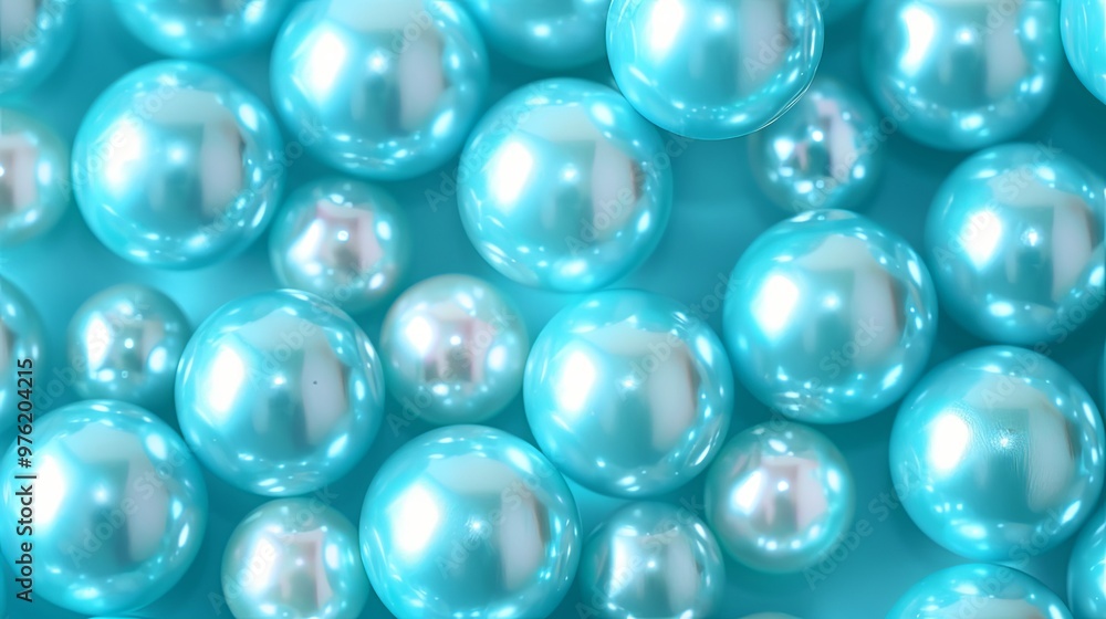 Background of round light turquoise Peebles and pearls Background of round light turquoise Peebles and pearls