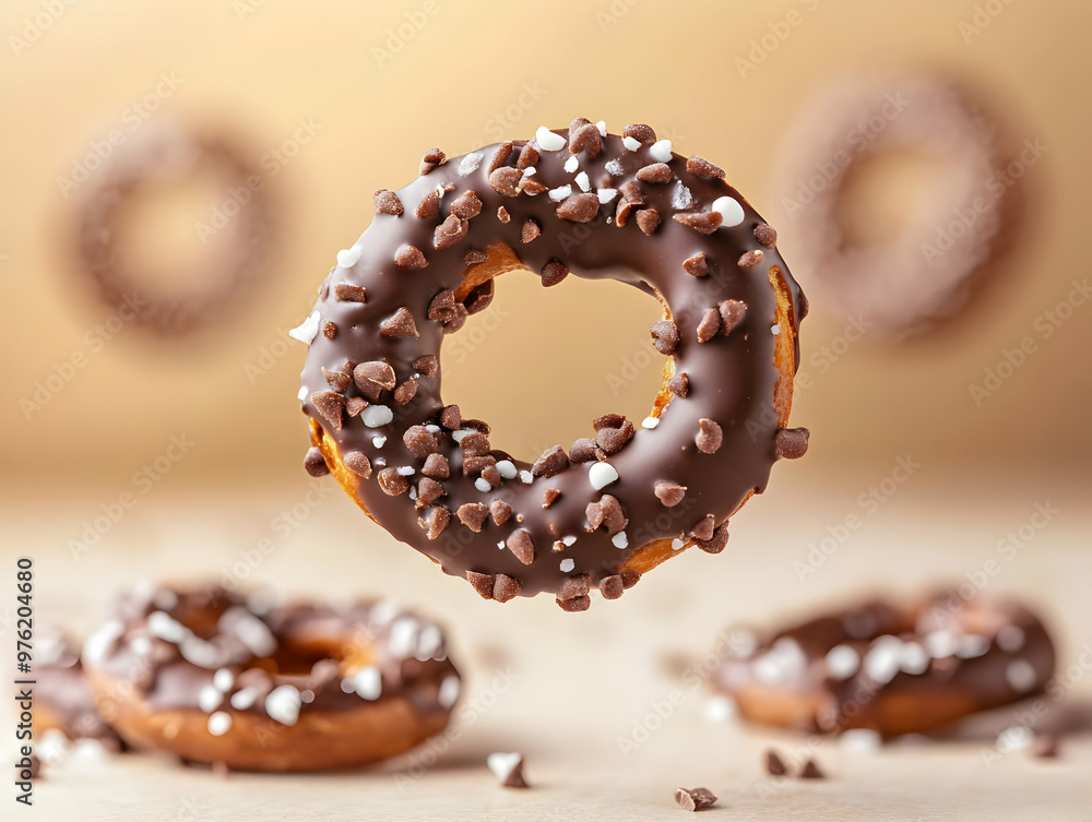 Delicious chocolate donut topped with sprinkles, beautifully displayed against a soft background. Perfect for dessert lovers. Delicious chocolate donut topped with sprinkles, beautifully displayed against a soft background. Perfect for dessert lovers.