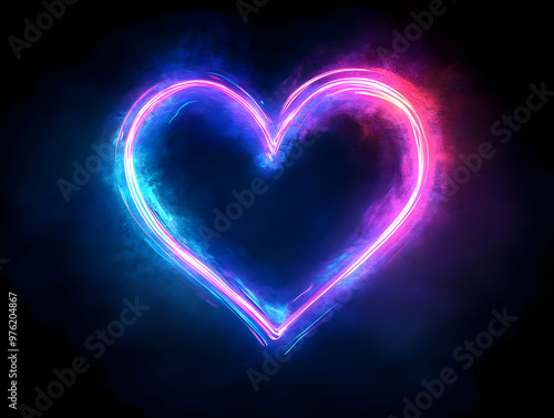 A vibrant neon heart glowing in shades of blue and pink, perfect for symbolizing love and affection in modern design.