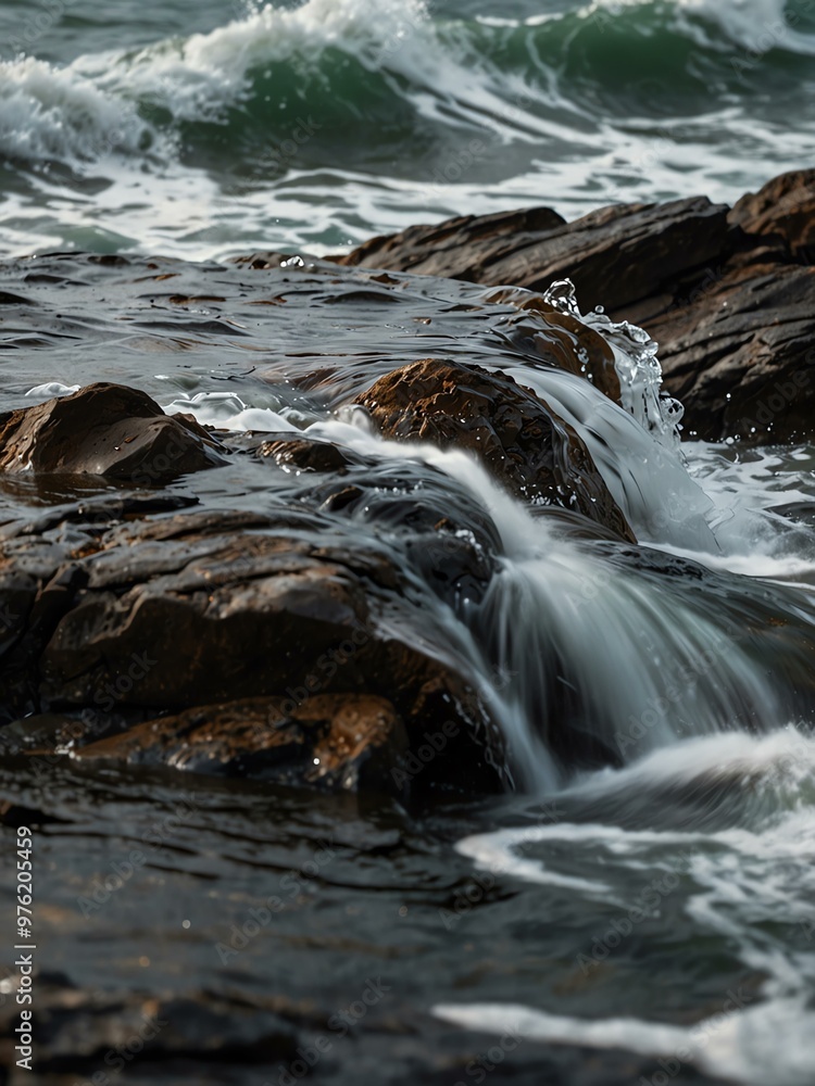 Smooth rock with water pouring over it—rough waters. Smooth rock with water pouring over it—rough waters.