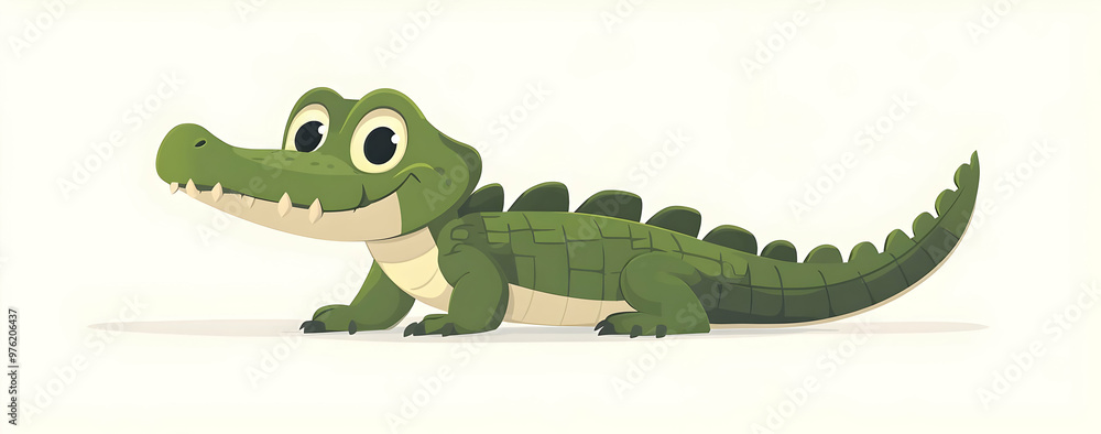 Naklejka premium Cute cartoon crocodile illustration perfect for children's books, educational materials, or playful designs.